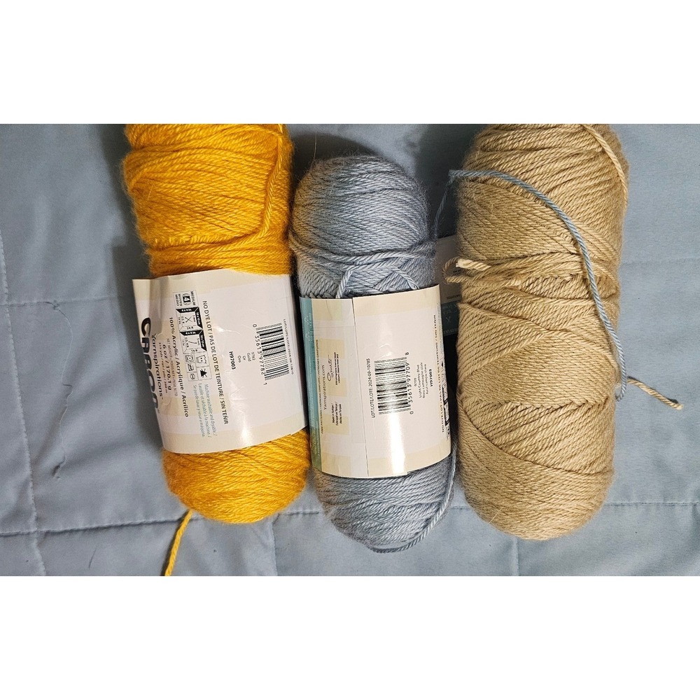 Caron Simply Soft Acrylic Yarn Bundle Gold Light Country Blue Bone 3 Skeins